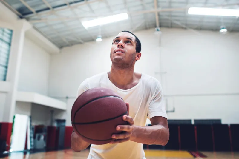 Man is in position to take shot toward the hoop