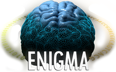 A blue brain inside a yellow circle with the word enigma in front.
