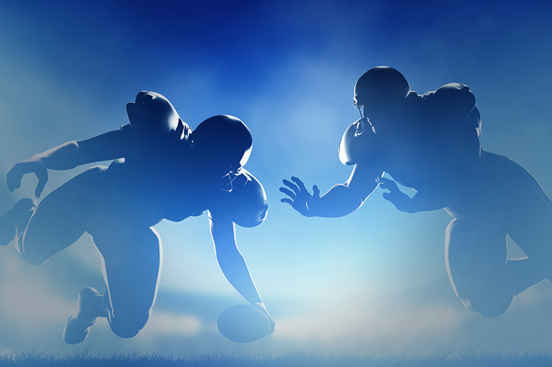Illustration of football players colliding on field