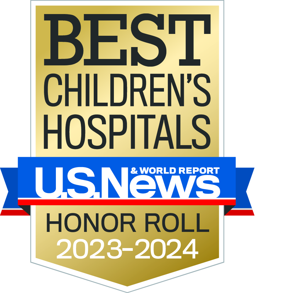Badge with text: U.S. News & World Report Best Children's Hospitals Honor Roll 2023-2024