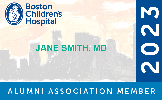 This is the Boston Children's Hospital Alumni Association 2023 membership card.