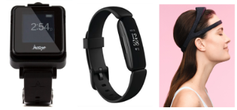 An ActiGraph, FitBit Inspire 2, and A Woman Wearing a DREEM 2