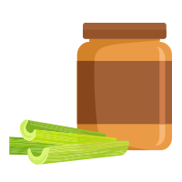 Illustration: Jar of peanut butter with three stalks of celery