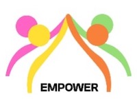 four pink, yellow, orange and green strands branching downward with "empower" black text beneath