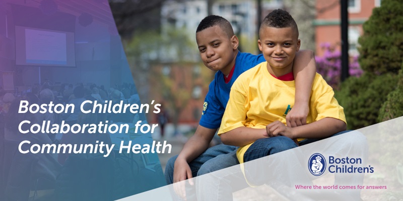 Logo: Boston Children's Collaboration for Community Health, with photo of two boys next to the logo