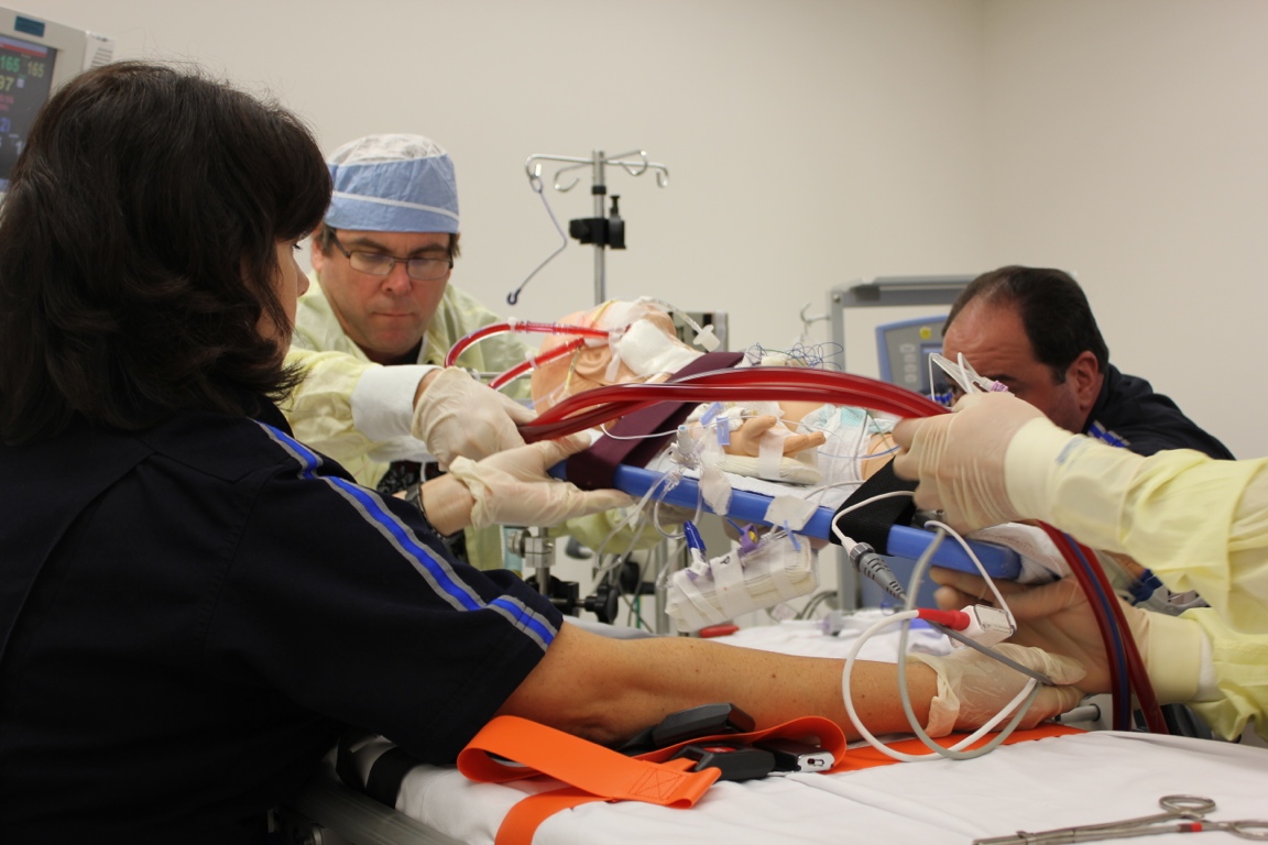 Simulation of a blood transfusion.