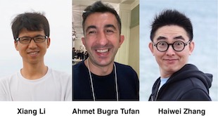 three headshots of Xiang Li, Ahmet Bugra Tufan, and Haiwei Zhang from left to right