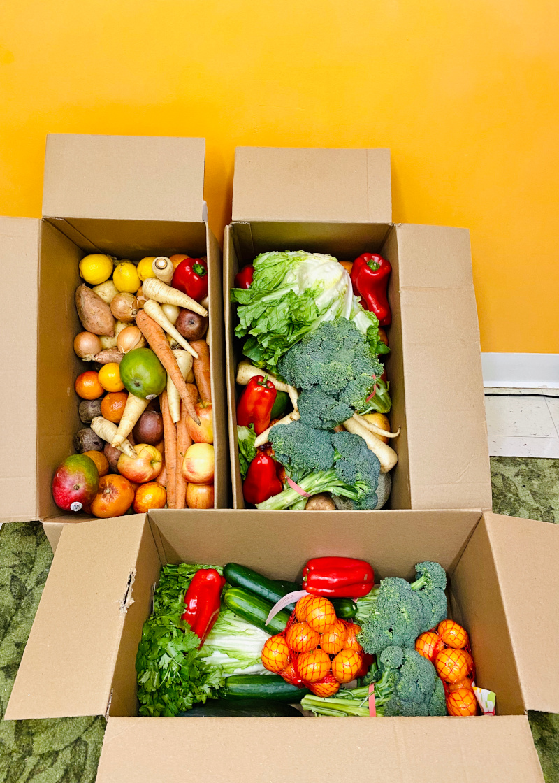 Wooden boxes filled with vegetables