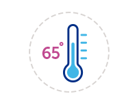 Illustration of thermometer reading 65 degrees Fahrenheit