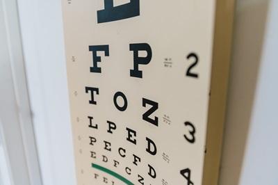 close up of an eye exam chart