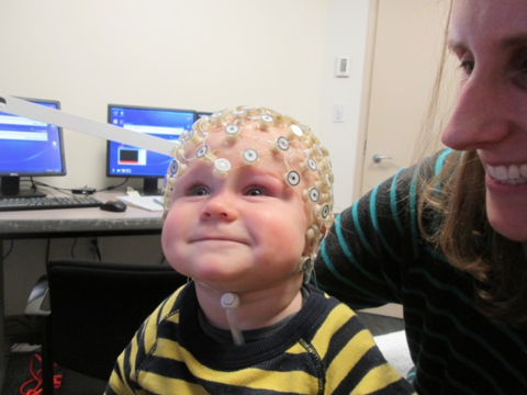 Susan Faja and her son having fun with EEG.