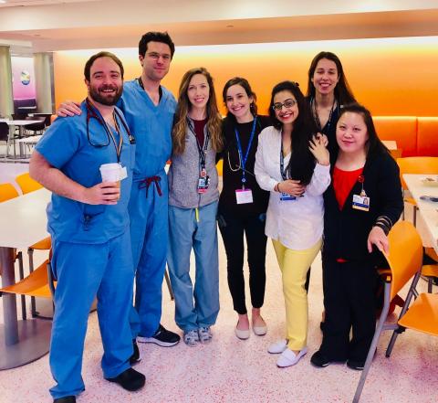 Cardiology fellows stand together inside Boston Children's Hospital
