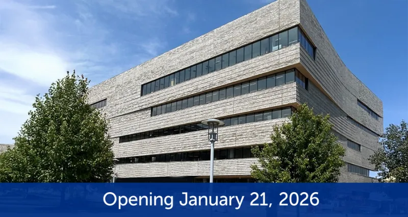 Exterior of Boston Children's Needham with the following text: "Opening January 21, 2026"