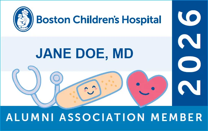 Image of Boston Children's Hospital Alumni Association 2026 membership card.
