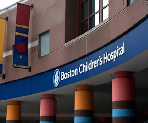 Signage at exterior of main entrance to Boston Children's Hospital