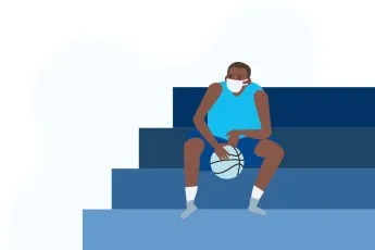 illustration of basketball player sitting on bleachers