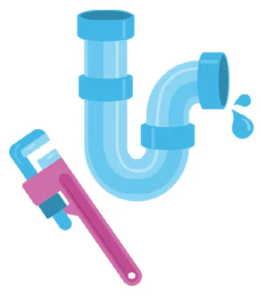Illustration of plumbing pipe and wrench